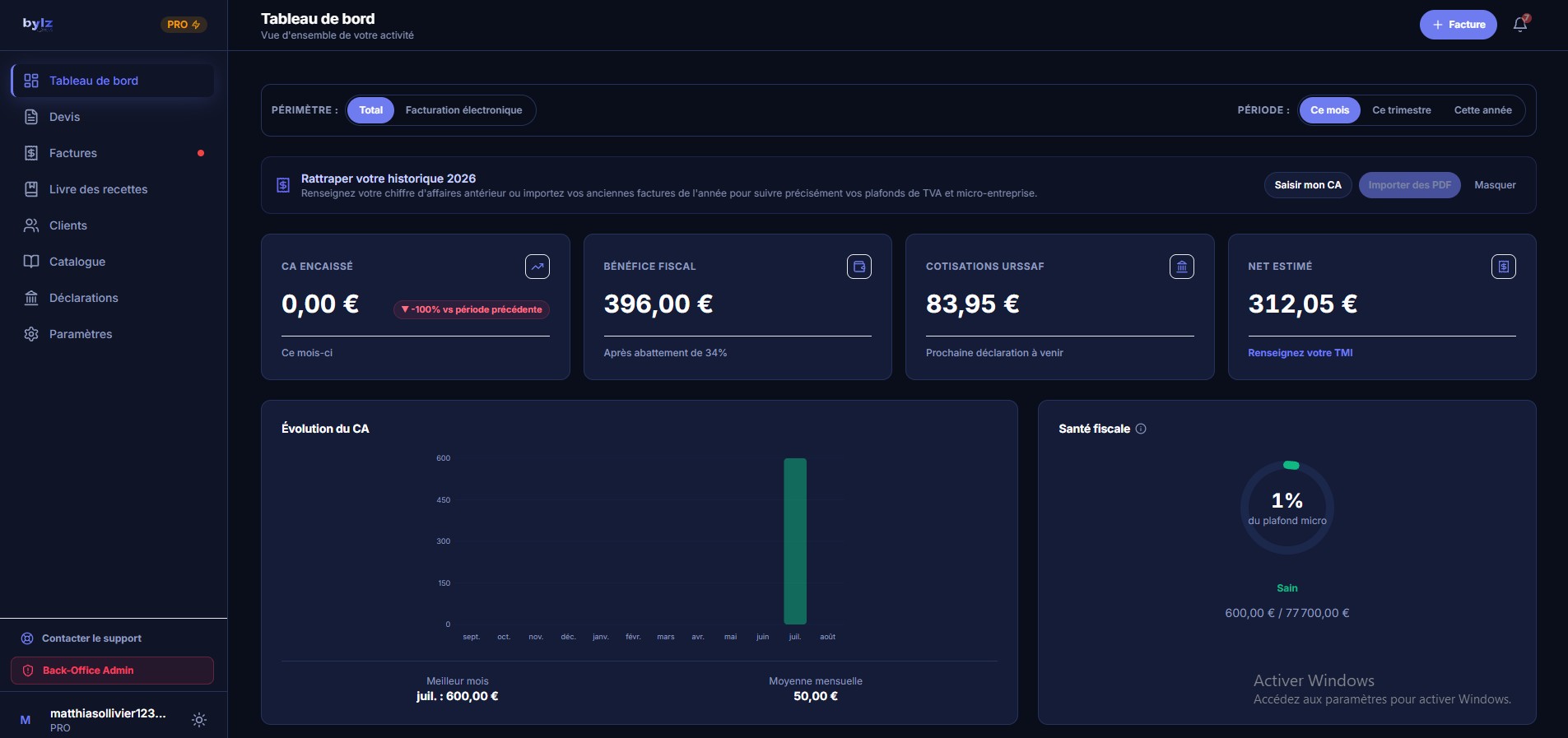 Bylz.fr - Plateforme SaaS de Facturation & Pilotage Fiscal